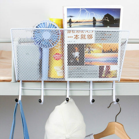 Dormitory Upper Bunk Bedside Storage Rack Bedside Hanging Basket Hook, Black Hanging Basket + Black Hook, White Hanging Basket + White Hook