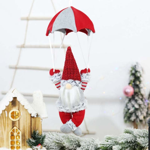 Faceless Skydiving Santa Claus Christmas Window Hanging Decorations, Red Hat, Grey Hat