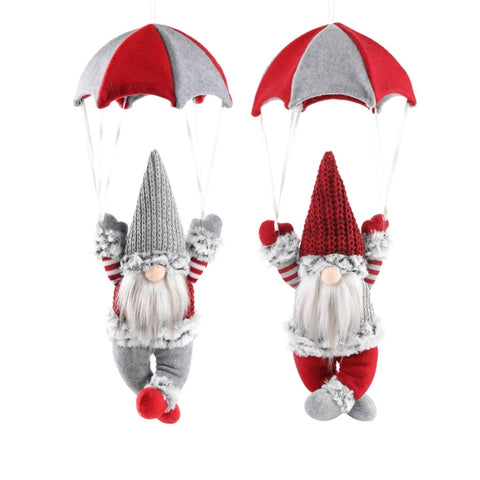 Faceless Skydiving Santa Claus Christmas Window Hanging Decorations, Red Hat, Grey Hat