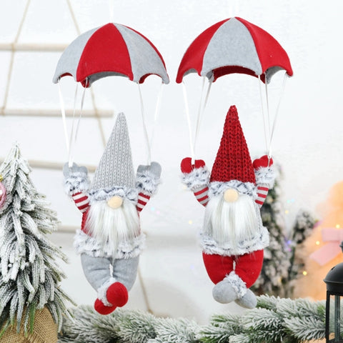 Faceless Skydiving Santa Claus Christmas Window Hanging Decorations, Red Hat, Grey Hat