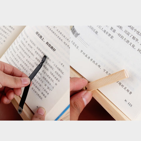 Wooden Reading Rack Children Notebook Stand Anti-myopia Book Stand, Log iron Clip, Log Wood Clip