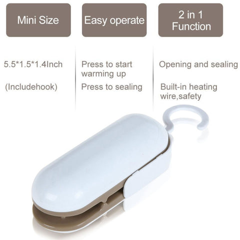 Household Mini Heat Sealing Machine Package Sealer Clamps, Brown, Gray