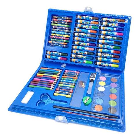 86 PCS Children Drawing Painting Art Set Blue Water Color Pen Crayon Oil Pastel Paint Brush Drawing Tool