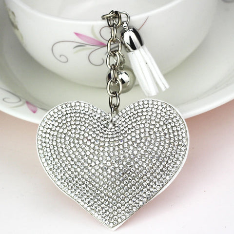Heart Keychain Leather Tassel Gold Key Holder Metal Crystal Key Chain Keyring Charm Bag Auto Pendant Gift, purple, green, dark blue, lake blue, silver white, watermelon red, light blue, orange, black white, magenta, black gray, yellow, light red, red  ...