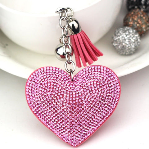 Heart Keychain Leather Tassel Gold Key Holder Metal Crystal Key Chain Keyring Charm Bag Auto Pendant Gift, purple, green, dark blue, lake blue, silver white, watermelon red, light blue, orange, black white, magenta, black gray, yellow, light red, red  ...