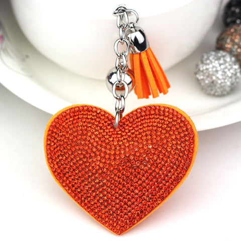 Heart Keychain Leather Tassel Gold Key Holder Metal Crystal Key Chain Keyring Charm Bag Auto Pendant Gift, purple, green, dark blue, lake blue, silver white, watermelon red, light blue, orange, black white, magenta, black gray, yellow, light red, red  ...