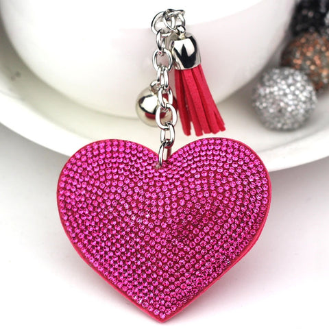 Heart Keychain Leather Tassel Gold Key Holder Metal Crystal Key Chain Keyring Charm Bag Auto Pendant Gift, purple, green, dark blue, lake blue, silver white, watermelon red, light blue, orange, black white, magenta, black gray, yellow, light red, red  ...