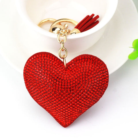 Heart Keychain Leather Tassel Gold Key Holder Metal Crystal Key Chain Keyring Charm Bag Auto Pendant Gift, purple, green, dark blue, lake blue, silver white, watermelon red, light blue, orange, black white, magenta, black gray, yellow, light red, red  ...