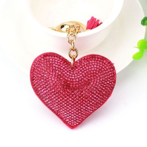 Heart Keychain Leather Tassel Gold Key Holder Metal Crystal Key Chain Keyring Charm Bag Auto Pendant Gift, purple, green, dark blue, lake blue, silver white, watermelon red, light blue, orange, black white, magenta, black gray, yellow, light red, red  ...