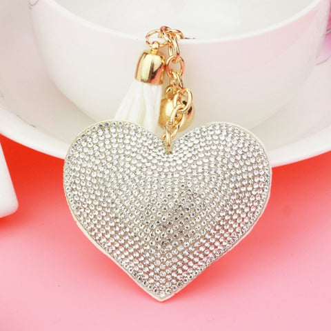 Heart Keychain Leather Tassel Gold Key Holder Metal Crystal Key Chain Keyring Charm Bag Auto Pendant Gift, purple, green, dark blue, lake blue, silver white, watermelon red, light blue, orange, black white, magenta, black gray, yellow, light red, red  ...