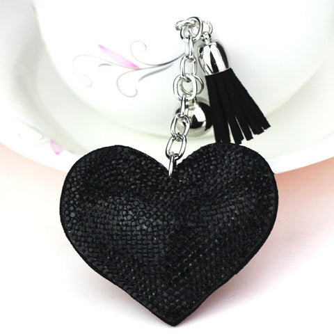 Heart Keychain Leather Tassel Gold Key Holder Metal Crystal Key Chain Keyring Charm Bag Auto Pendant Gift, purple, green, dark blue, lake blue, silver white, watermelon red, light blue, orange, black white, magenta, black gray, yellow, light red, red  ...