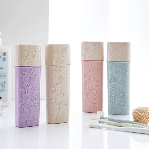 Portable Flower Carved Toothbrush Holder Outdoor Toothrush Cap Case Toothpaste Storage Box Wash Cup