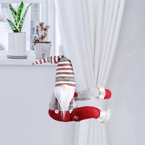 Christmas Decorations Striped Hat Forest Old Man Side Hug Curtain Door Curtain Buckle, Long Beard, Tied Beard