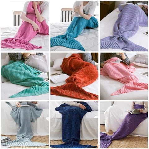 Mermaid Tail Blanket For Adult Super Soft Sleeping Knitted Blankets, 90 X50cm, 140 X70cm, 180 X90cm