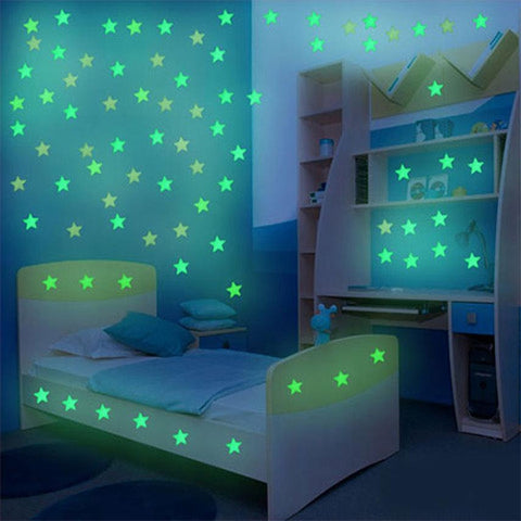 100PC Kids Bedroom Glow Wall Stickers Stars