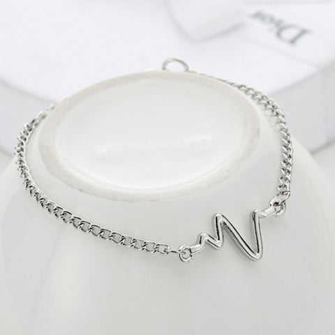 10 PCS Simple Personality Bileklik Ecg Figure Lightning Bracelet Couple Heartbeat Frequency Bracelet, black, gold, Silver