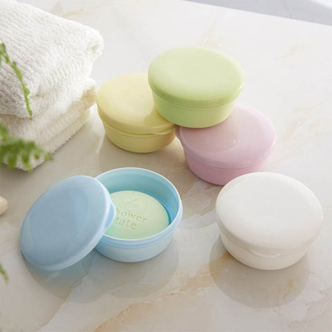 2 PCS Circular Drainage Covered Portable Travel Soap Box