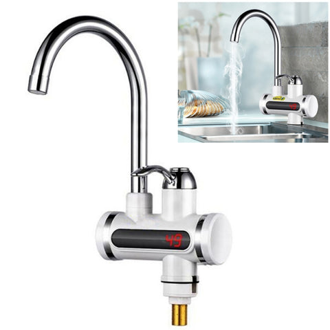 220V Kitchen Tankless Water Heater Instant Electric Faucet Electric Heater Tap with Temperature Display, Water from below, Water from side