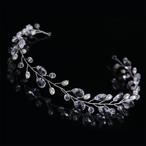 Fashion Leaves Bridal Hair Accessories Handmade Crystal Hair Jewelry Wedding Headband Headpiece for Women, Gold, Silver