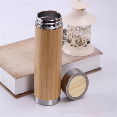 Creative Bamboo Thermos Bottle Stainless Steel Vacuum Flask, 450ml  Stainless Steel, 450ml  Purple Clay
