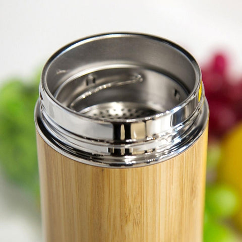 Creative Bamboo Thermos Bottle Stainless Steel Vacuum Flask, 450ml  Stainless Steel, 450ml  Purple Clay