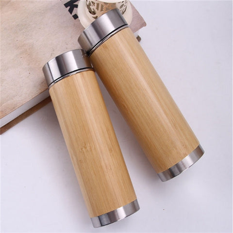 Creative Bamboo Thermos Bottle Stainless Steel Vacuum Flask, 450ml  Stainless Steel, 450ml  Purple Clay