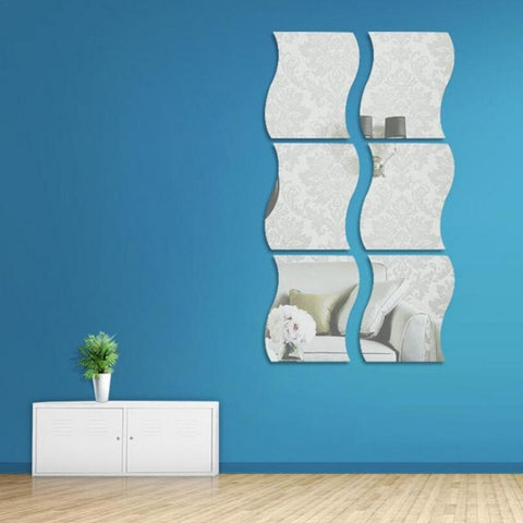 Wall Mirror Acrylic DIY Wave Style Removable Glass Sticker Makeup Mirror Home Bedroom Decorative, Wall Mirror Acrylic