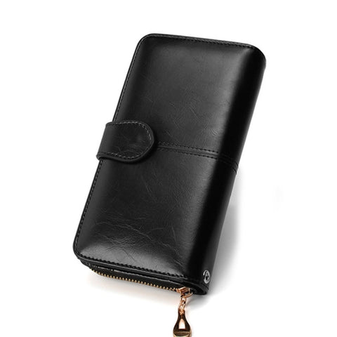 Multifunction Zipper Women Leather Wallet Long Trifold Coin Purse Card Holder Clutch, Black, Brown, Red Wine, Deep Blue, Pink, Orange