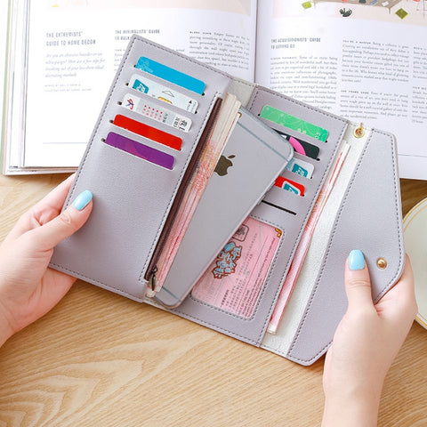 Simple Zipper Purses Long Section Clutch Wallet Soft PU Leather Money Bag