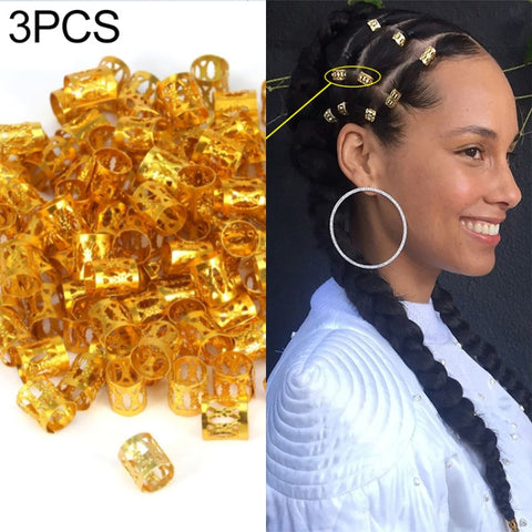 3 PCS Dreadlocks Aluminum Rice Beads Hair Accessories, Silver, Gold, Mixed