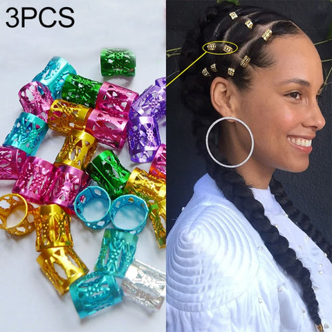 3 PCS Dreadlocks Aluminum Rice Beads Hair Accessories, Silver, Gold, Mixed