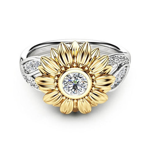 Fashion Female Cute Sunflower Crystal Rings for Women, 10, 11, 12, 5, 6, 7, 8, 9