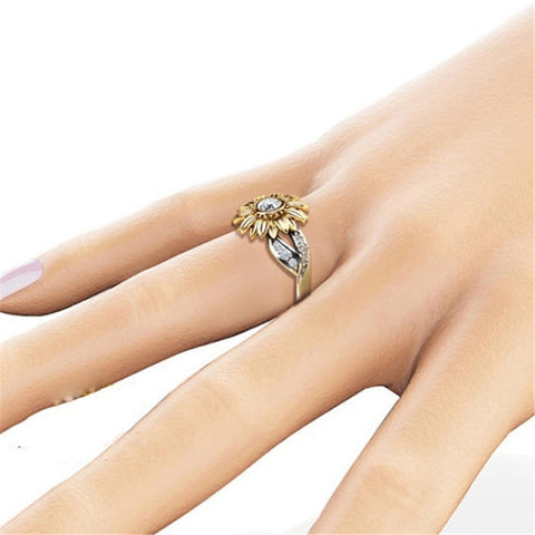 Fashion Female Cute Sunflower Crystal Rings for Women, 10, 11, 12, 5, 6, 7, 8, 9