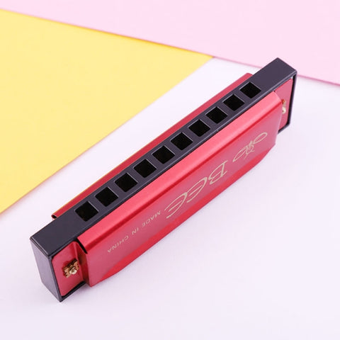 BEE 10-holes Dual-tones C Tone Brace Harmonica, Silver, Blue, Black, Red