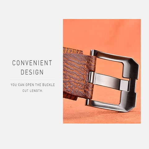 Men Vintage Crocodile Textured Leather Belt, 105CM, 110CM, 115CM, 120CM, 125CM