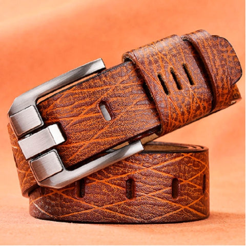 Men Vintage Crocodile Textured Leather Belt, 105CM, 110CM, 115CM, 120CM, 125CM