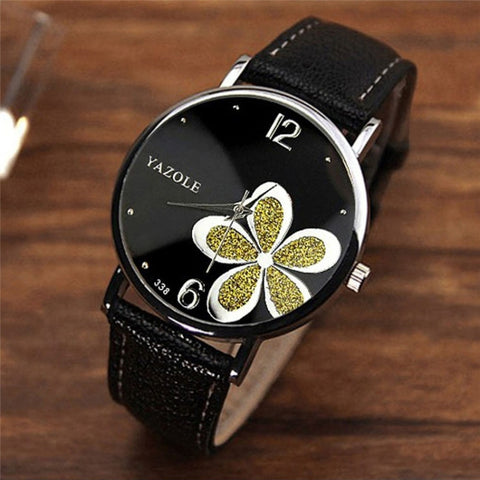 YAZOLE Ladies OL Style Four-leaf Clover Pattern Quartz Watch