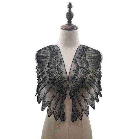 1 Pair Organza Wings Shape Embroidery DIY Clothing Accessories, Red, Black, Gold, White