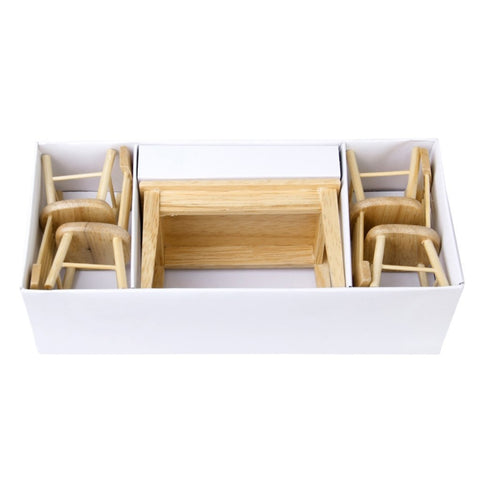 5 PCS / Set 1:12 Mini Dollhouse Furniture Wooden Dining Table Chair Set Pocket Toy