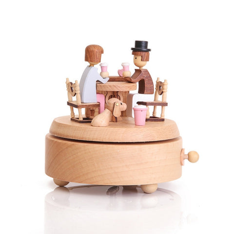 Creative Rotating Wooden Music Box Home Desktop Decoration, Lover Dating