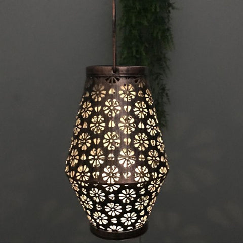 Outdoor Solar Wrought Iron Lantern Garden Decoration Light LED Pendant Lamp, Chrysanthemum Lantern