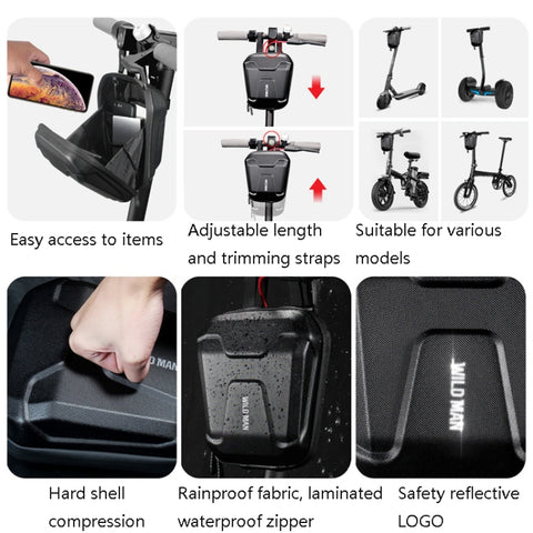 Wild Man Ts9 For Scooter / Bicycle Universal Waterproof Pu + Eva Hard Shell Front Bag with Reflective Warning, Capacity: 2.5l