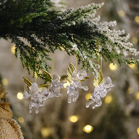4pcs/bag Christmas Decorations Transparent Angel Pendant Christmas Tree Ornaments, 4pcs/bag