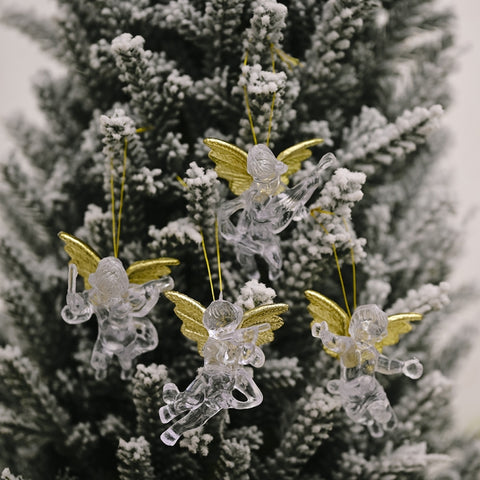 4pcs/bag Christmas Decorations Transparent Angel Pendant Christmas Tree Ornaments, 4pcs/bag