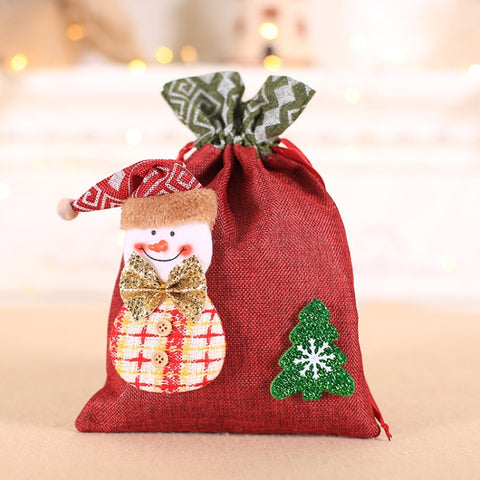 Creative Christmas Gift Bag Children Burlap Beam Apple Bag Candy Cookie Bag, Old Man, Snowman