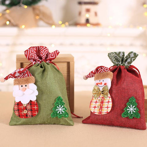 Creative Christmas Gift Bag Children Burlap Beam Apple Bag Candy Cookie Bag, Old Man, Snowman