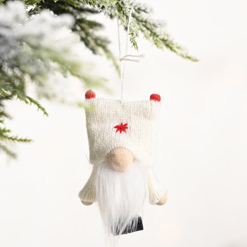 Christmas Decorations Double Ball Cap Forest Old Man Knitted Pendant Faceless Doll Ornaments, Red, Pink, Brown, Dark Green, Gray, White