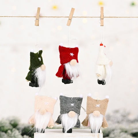 Christmas Decorations Double Ball Cap Forest Old Man Knitted Pendant Faceless Doll Ornaments, Red, Pink, Brown, Dark Green, Gray, White