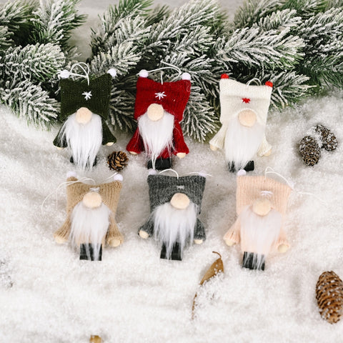 Christmas Decorations Double Ball Cap Forest Old Man Knitted Pendant Faceless Doll Ornaments, Red, Pink, Brown, Dark Green, Gray, White