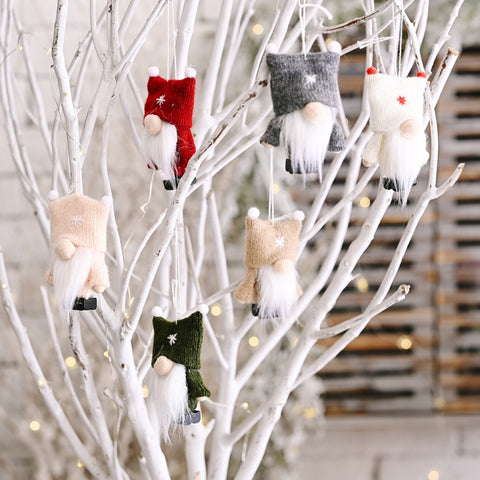 Christmas Decorations Double Ball Cap Forest Old Man Knitted Pendant Faceless Doll Ornaments, Red, Pink, Brown, Dark Green, Gray, White